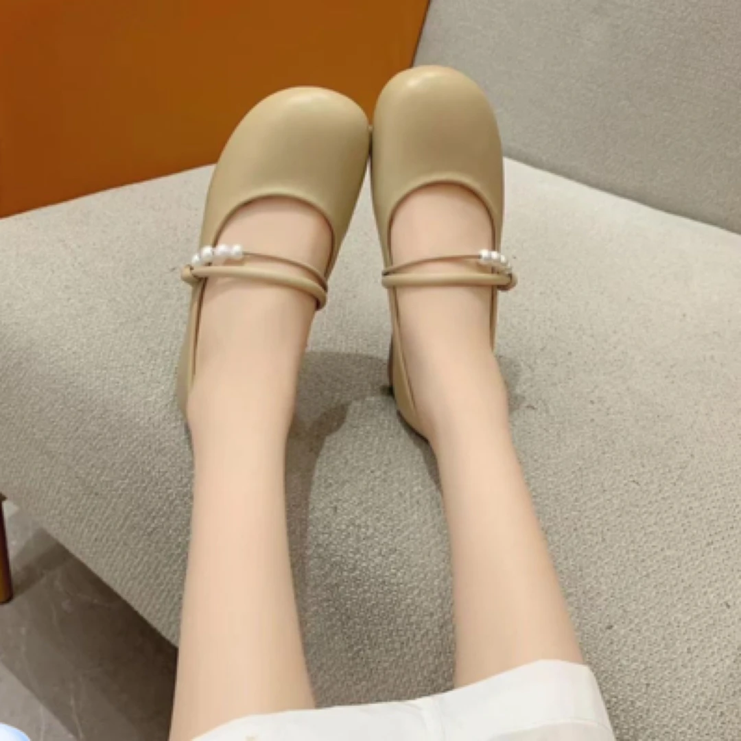 6199女鞋豆豆鞋皮鞋粗跟夏季单鞋一字式扣带玛丽珍单鞋