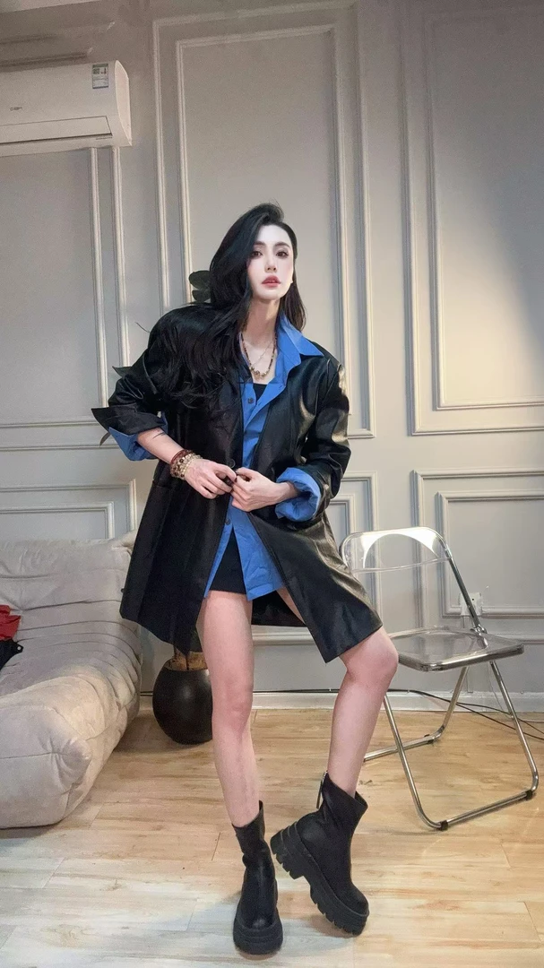 【欧洲站】廓形v领皮衣外套