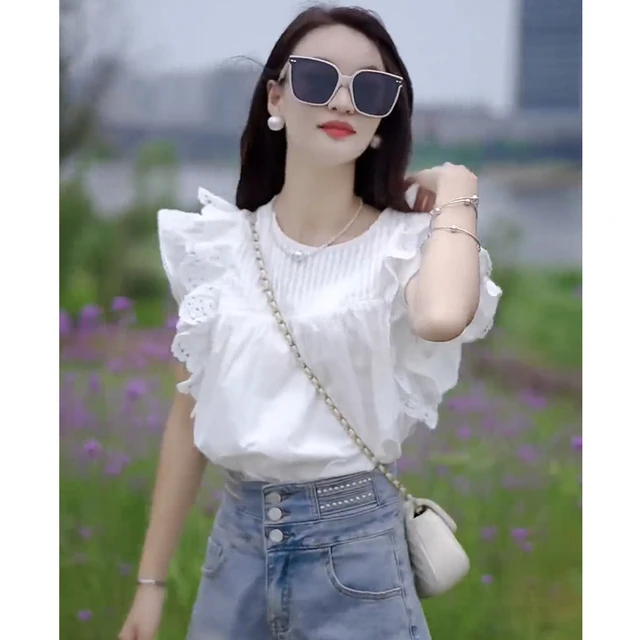 2025夏季新款圆领百褶洋气无袖设计感衬衫女法式修身收腰显瘦衬衣
