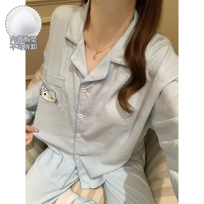 睡衣女款爆款2025新款可外穿宽松春秋季大码带胸垫长袖家居服套装