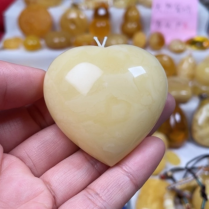 裸石蜜蜡未镶嵌奶糖白花爱心
