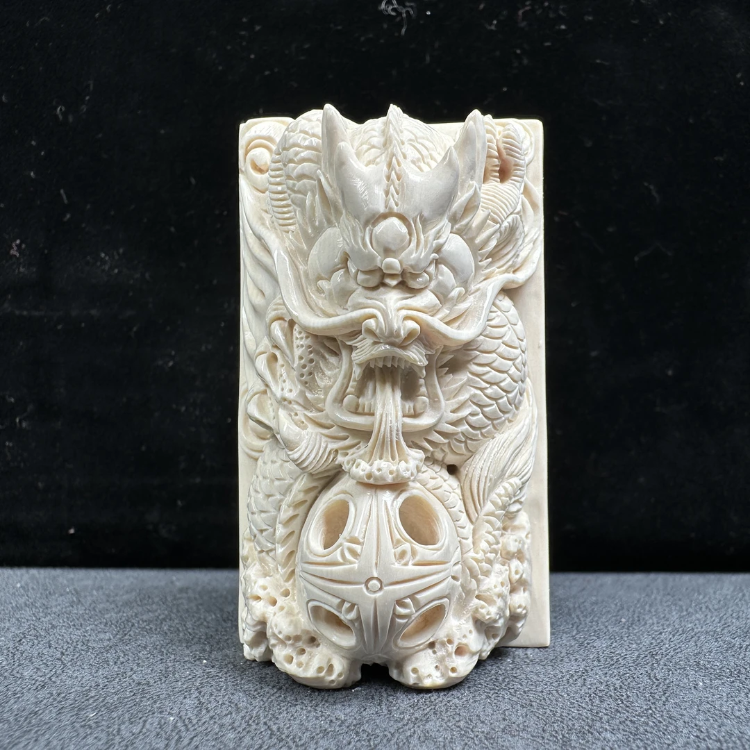 H1885天然猛犸牙雕刻龙牌34*57*26mm 支持鉴定 假一罚四