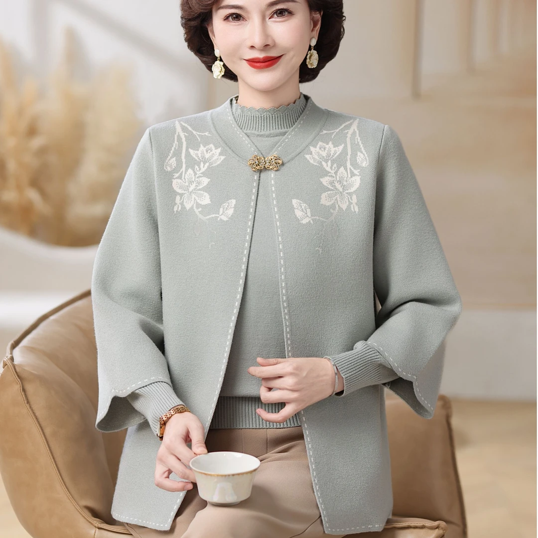 妈妈秋冬装结婚礼服针织开衫2025新款中老年女高贵内搭毛衣两件套
