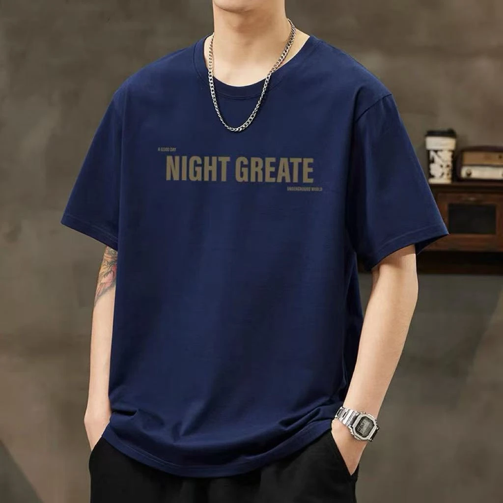 男士短袖t恤衣男装潮牌宽松百搭宽松休闲半袖潮流 植绒 NG-39871