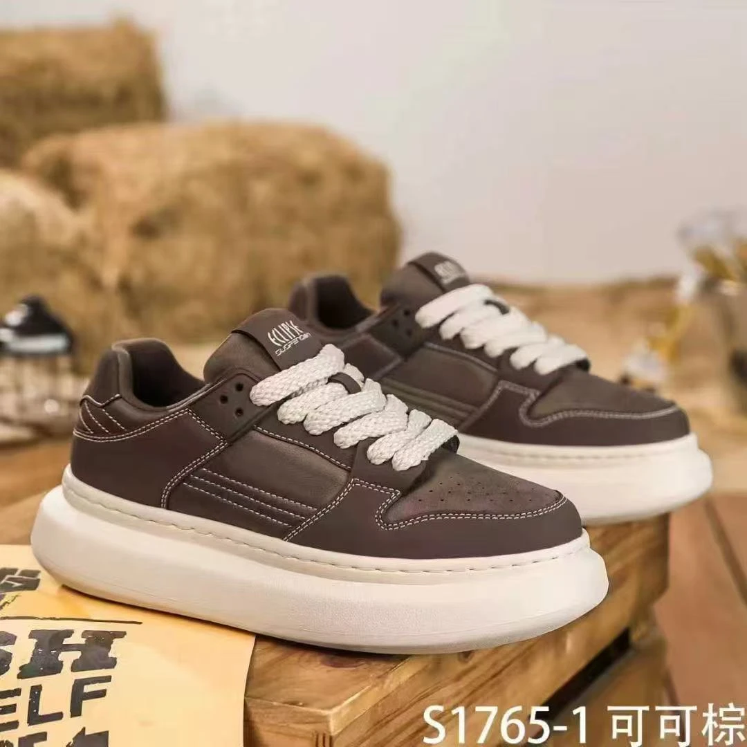 秋冬爆款男士厚底板鞋皮面休闲鞋舒适百搭运动鞋复古增高板鞋1765