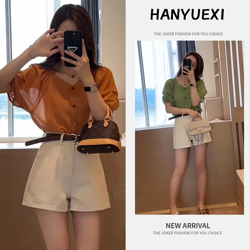 今年流行穿搭一整套2025新款夏季宽松短袖衬衫休闲减龄短裤两件套