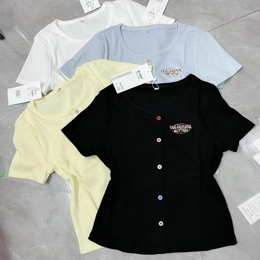 （你们要找的不用太长的短袖）夏季女士好搭好配短袖上衣冰凉螺纹料