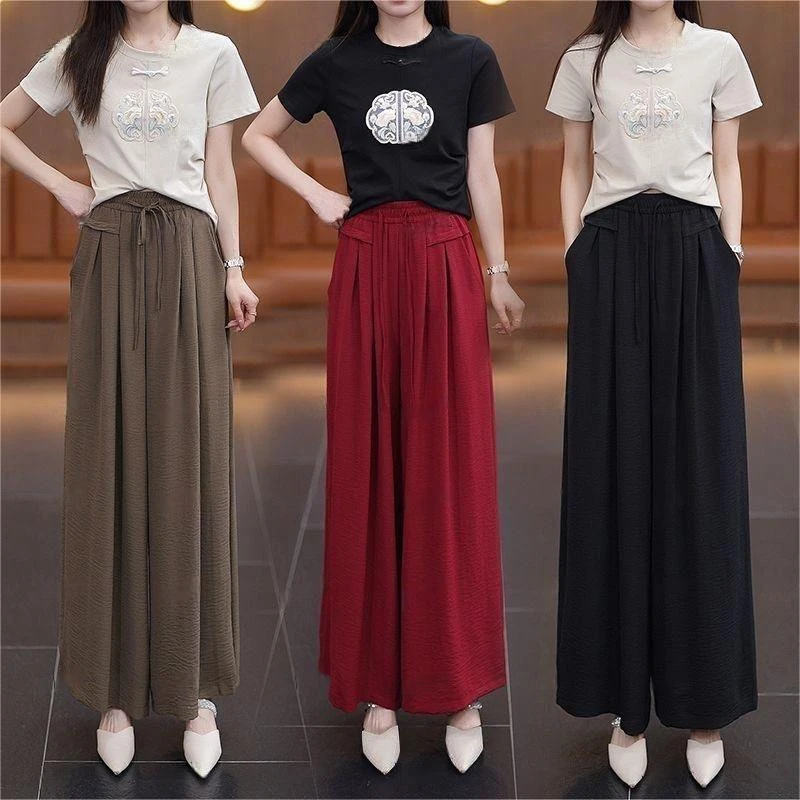 FAVMARTHA阔腿裤女2025夏季新款宽松垂坠感山本裤慵懒休闲高腰显