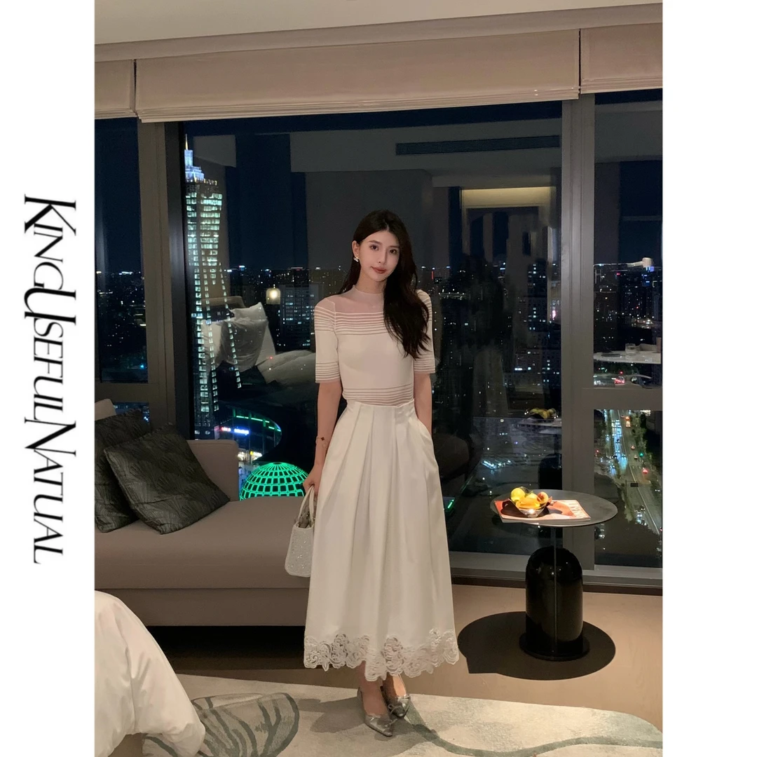 KUN【谧光】渐变朦胧美 敲重工纱线透视针织半高领中袖米白早秋上衣