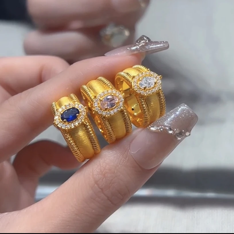 铜合金戒指 金版爆款鸽子蛋戒指女活口宫廷风金色食指戒精美指环