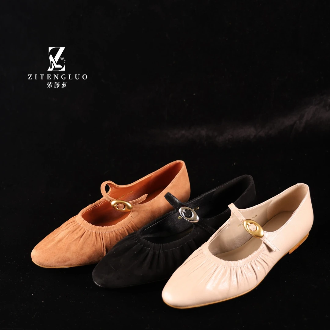 ZiTengLuo/牛反绒平底羊皮内里平底玛丽珍女鞋2419-6