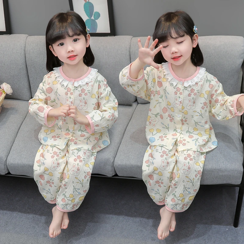 儿童睡衣春秋纯棉女孩套装宝宝长袖秋季潮款小女童家居服开衫套装