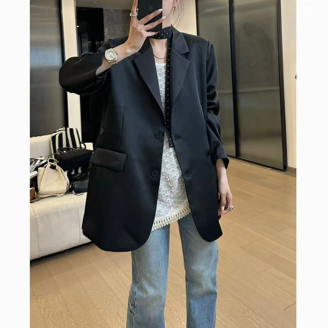 小静静一会【醋酸西装】2025春款设计感中长款外套 2503C1015