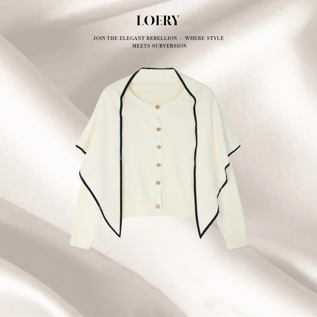 LOERY【巴黎之夜编号37】撞色披肩设计真两件修身针织上衣--9520