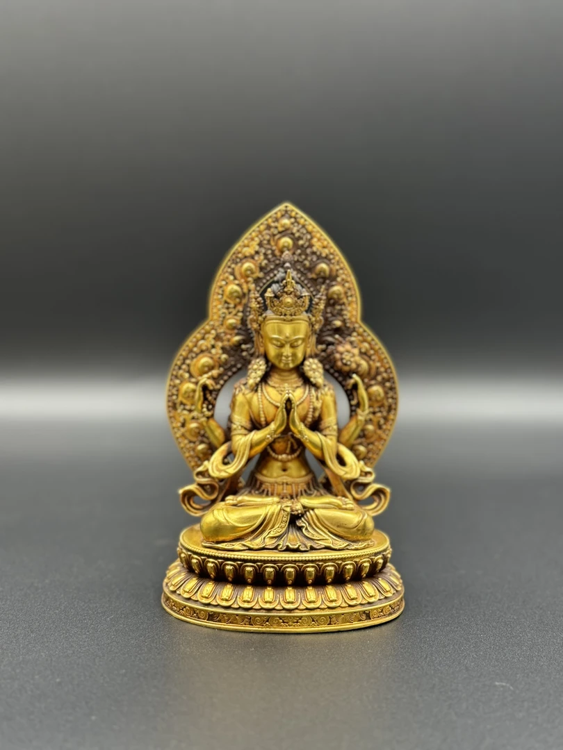 锦艺杂项-16cm四臂观观（铜鎏金）