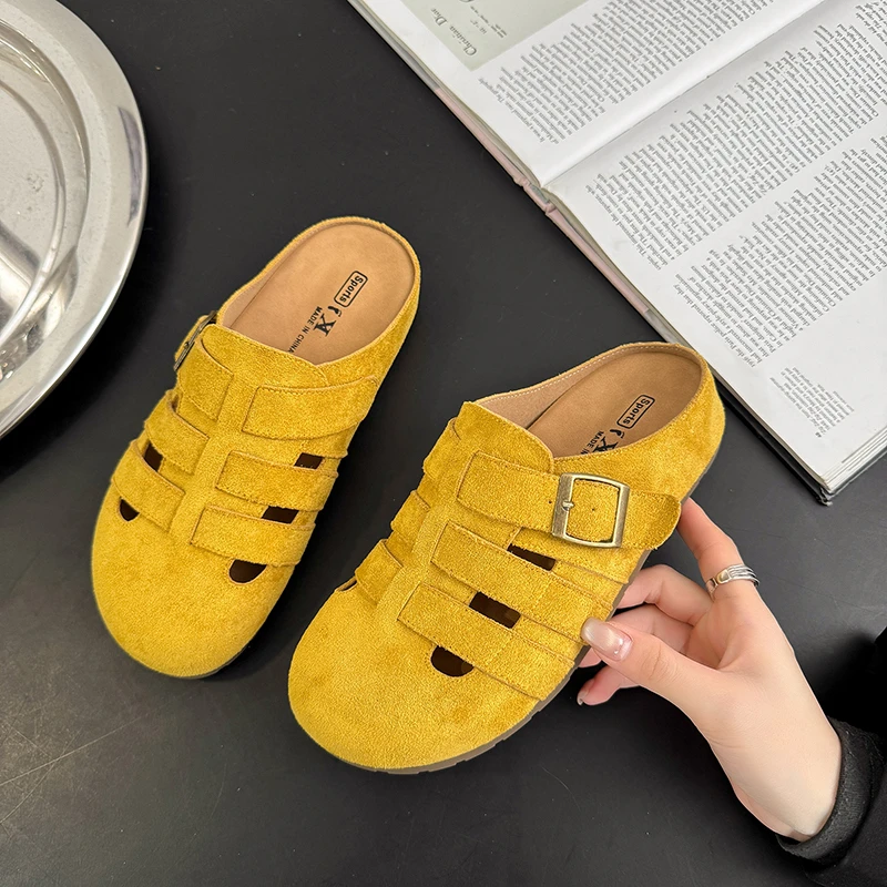 复古猪笼勃肯鞋女百搭2025新款春夏外穿一脚蹬懒人镂空包头半拖鞋