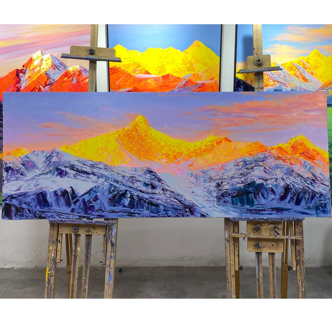 日照金山/油画/客厅办公室/卡瓦格博/画芯70x180cm