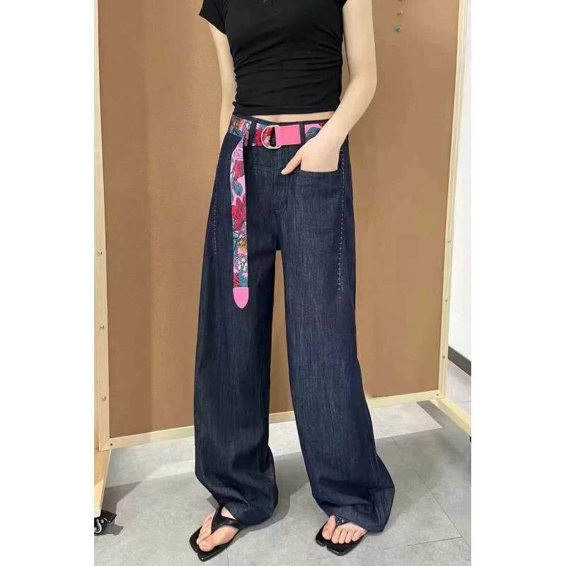 A169阔腿裤长裤常规牛仔裤时尚复古休闲裤子女士牛仔裤