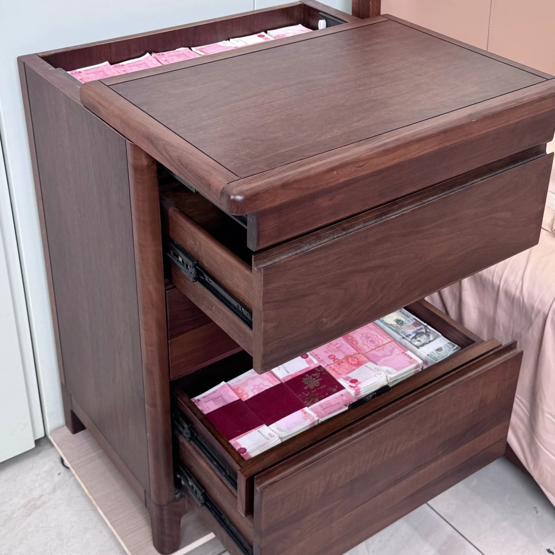 北美黑胡桃木储藏轻奢现代家用抽屉式多功能智能锁暗格斗柜