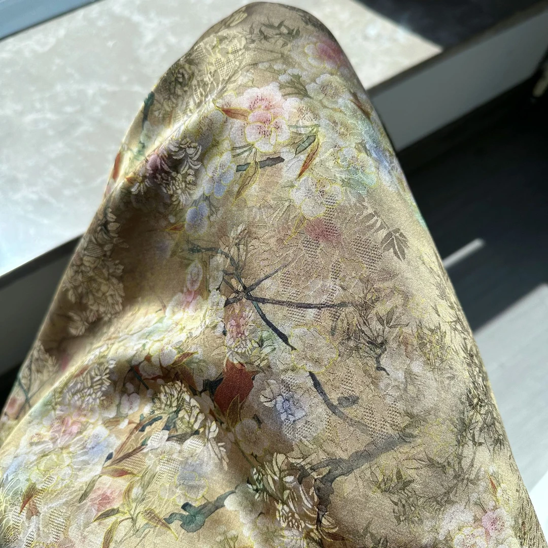 【梅香四溢】布头时装面料花萝香云纱提花绢纺莨纱重磅顺德莨绸