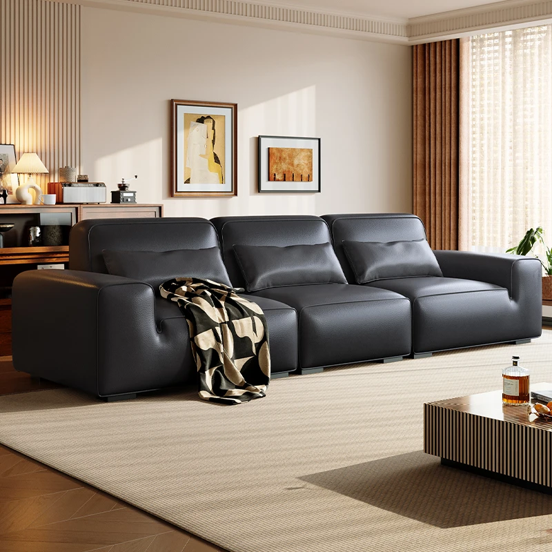 浪度家居大黑牛真皮沙发意式极简客厅松弛感黑色PF1132新