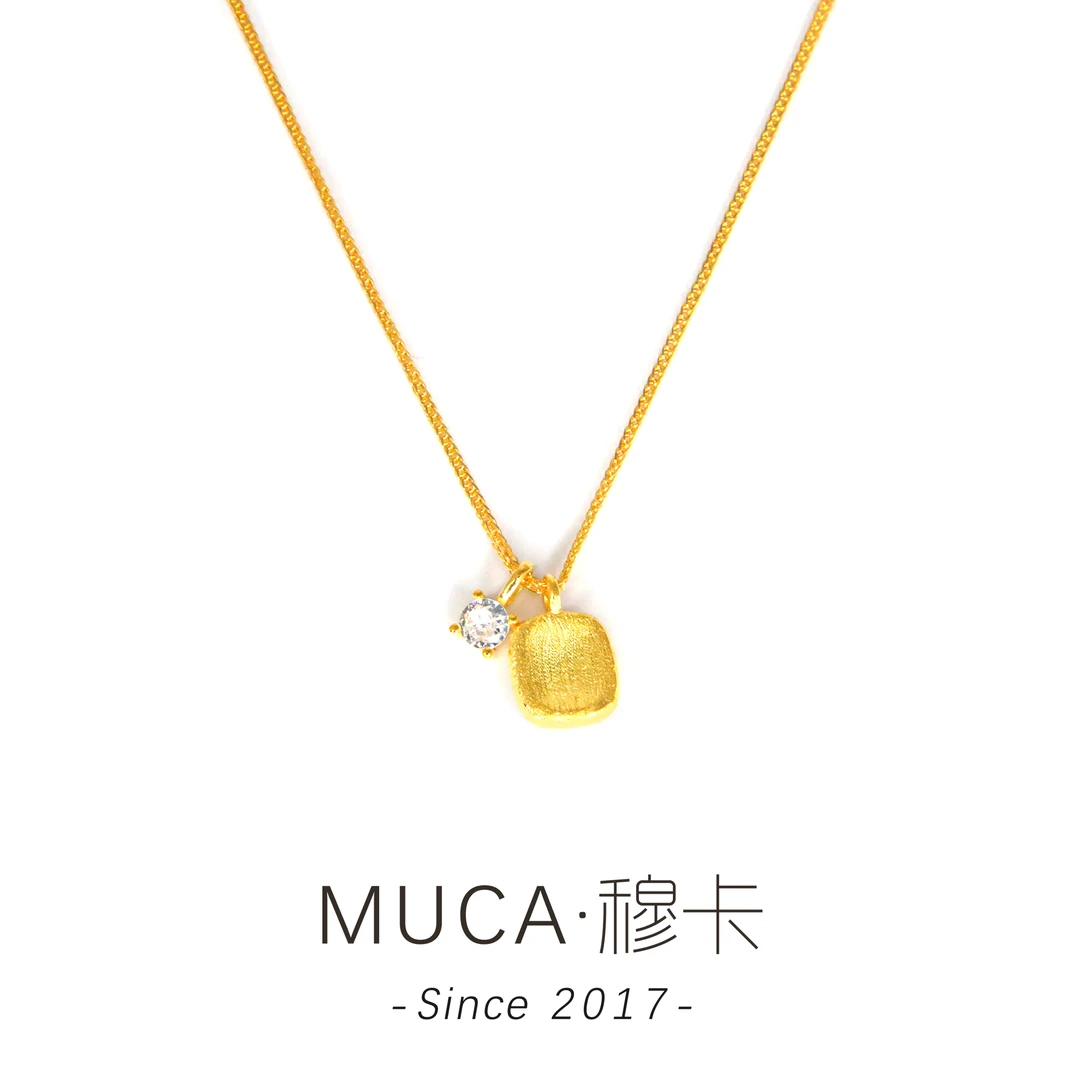 坠链均925银合成锆石 【金色方糖】复古小众经典精致项链A1197