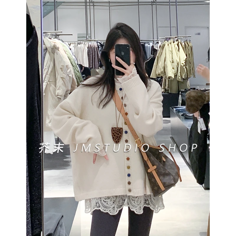 【浮浮款-只出不进】彩扣厚款针织开衫