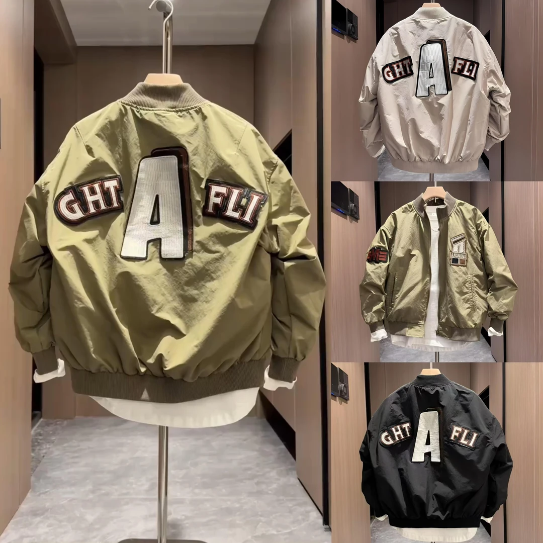 男装春秋季新款潮牌男士棒球领绣花夹克美式覆古痞帅青年飞行服