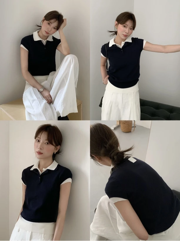 长绒棉!POLO领短袖毛衣(MH256011#)棉花糖