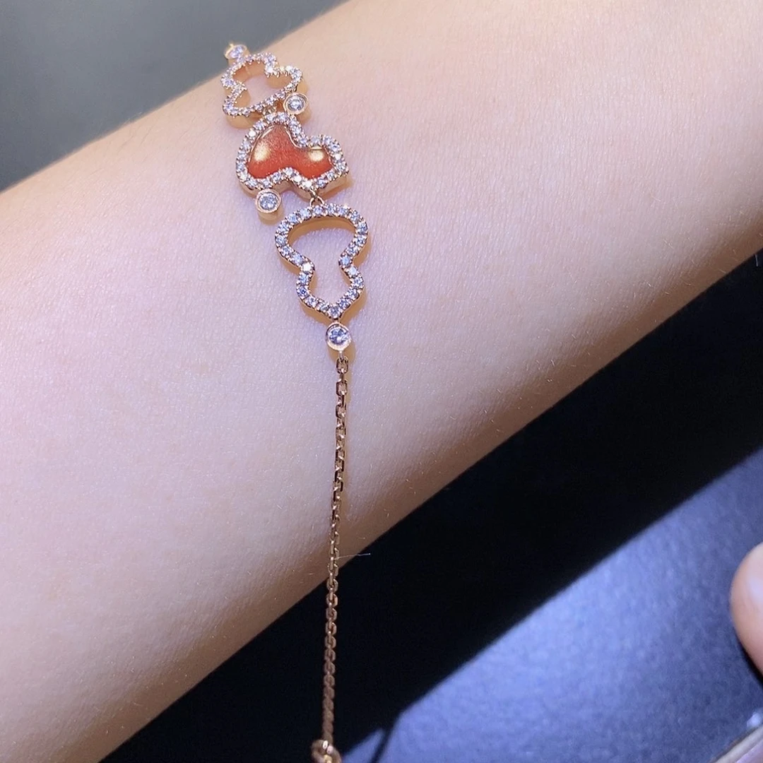 手链18K金镶嵌钻石红葫芦k玫玛瑙