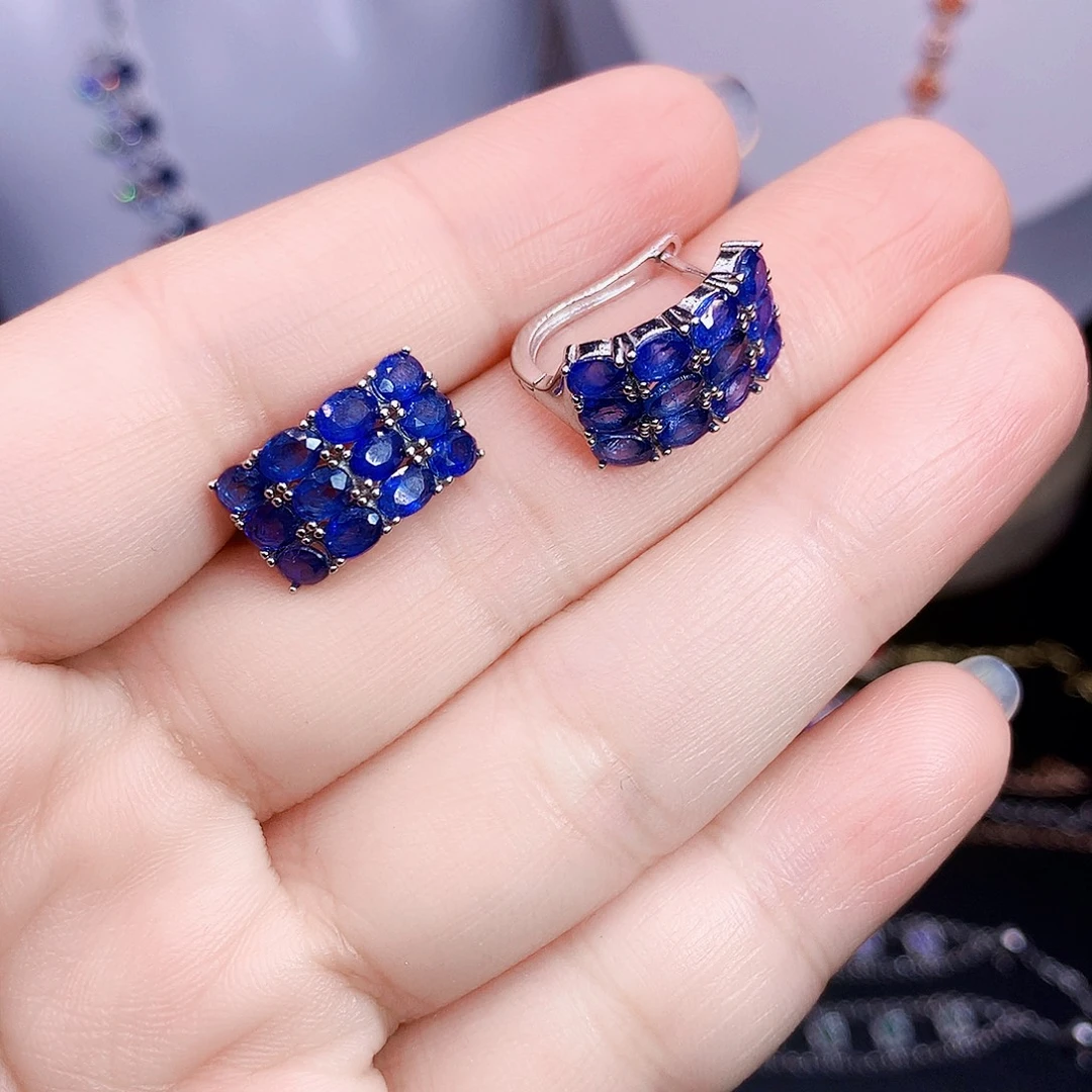 耳饰蓝宝石银S925镶嵌