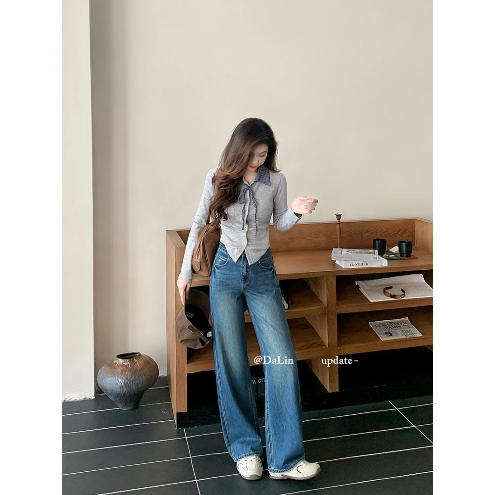 DUOXINIU/多喜牛/DaLin秋季新款阔腿裤窄版女高腰牛仔裤垂坠显高