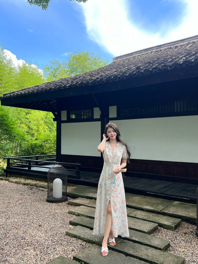 【BAGALIO】【盛夏芙蕖】桑蚕丝V领印花连衣裙 919