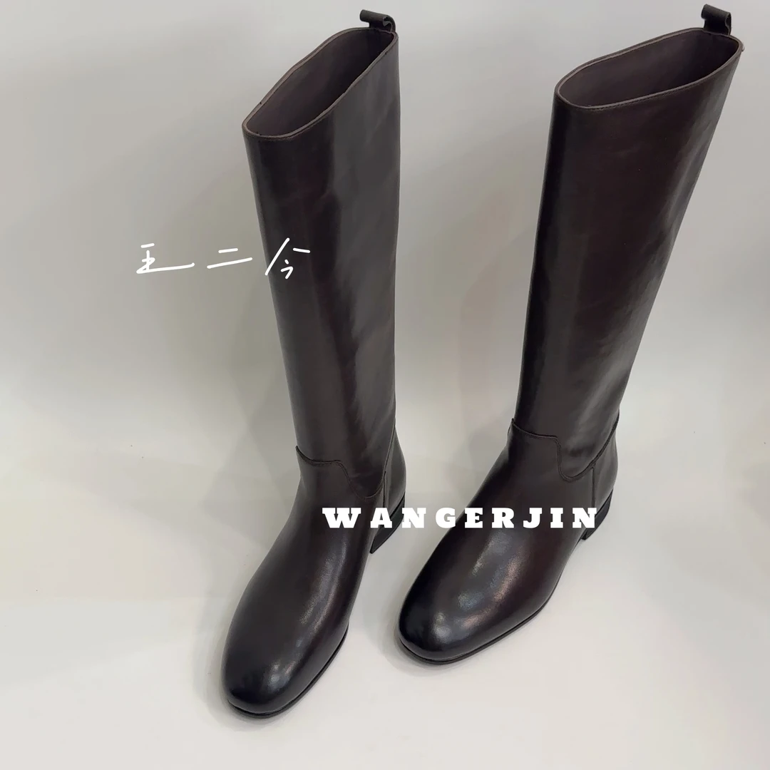 【王二今】牛皮/3CM/极简高级重工水洗植鞣酷飒A骑士靴长筒靴女