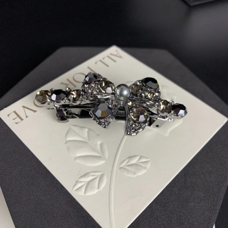 K852【金闪闪】6厘米蝴蝶结满钻弹簧夹