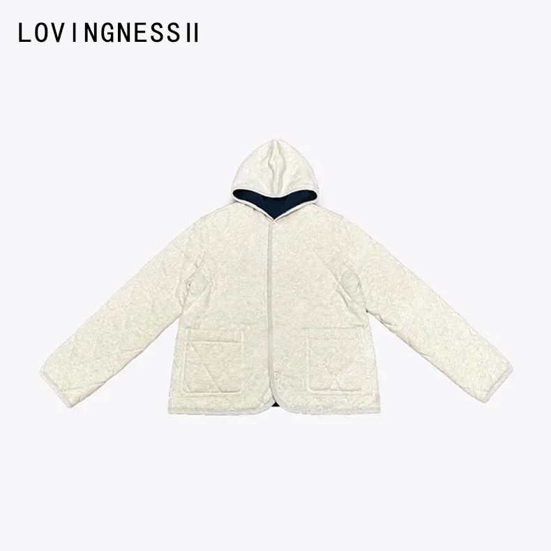 2024冬季新款小众设计休闲简约双面穿宽松显瘦连帽卫衣棉袄外套女