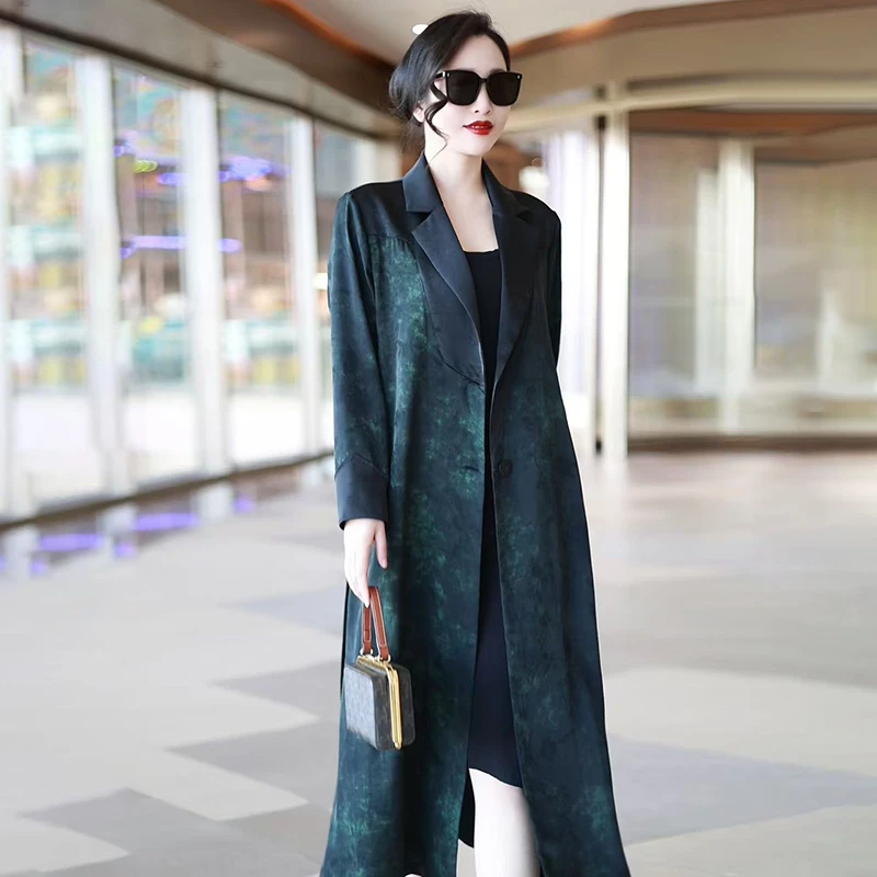 H秋季新款高端复古大码长款风衣外搭时尚气质宽松显瘦过膝外套衣