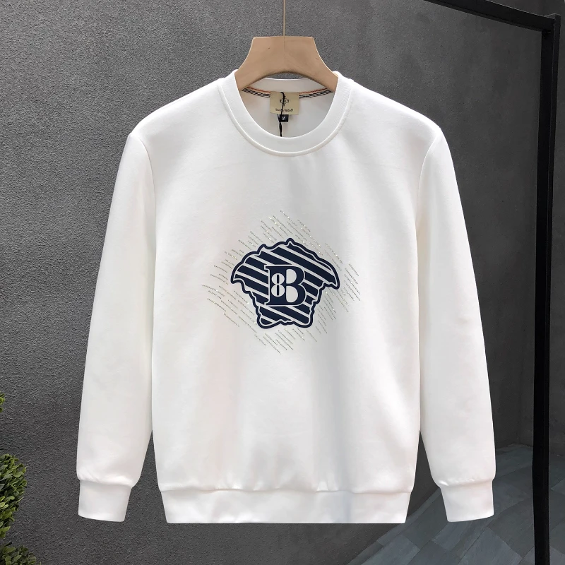 字母印花卫衣男士高品质潮牌痞帅设计感烫钻圆领宽松长袖打底上衣