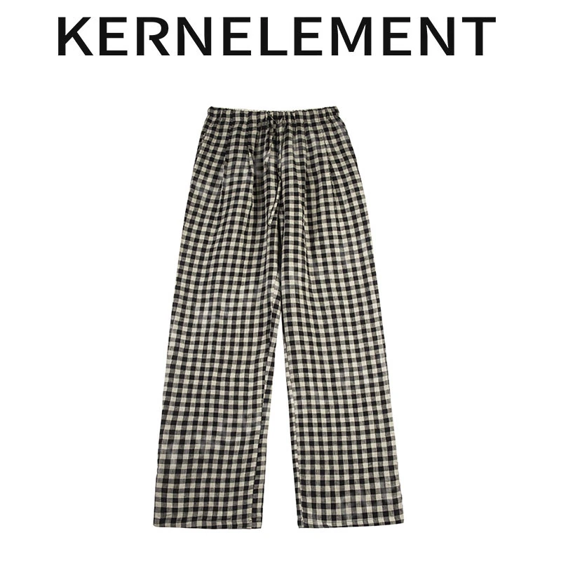 KE【色织格纹pants】黑白色织亚麻长裤
