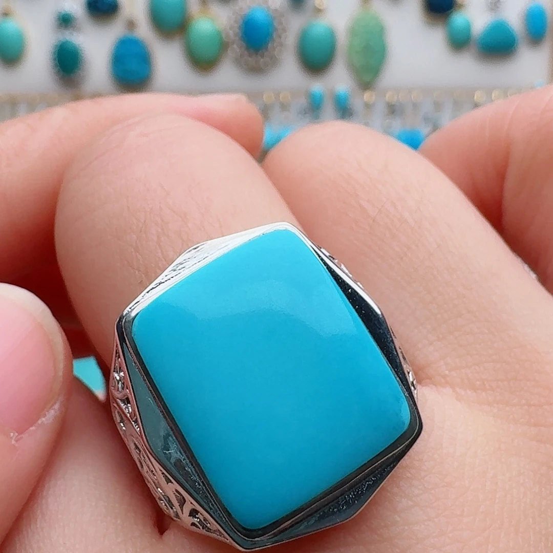 绿松石银S925镶嵌戒指