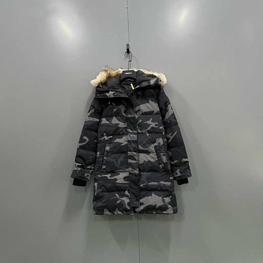 95新 CANADA GOOSE (ll) 黑色迷彩连帽羽绒服 M码/606611