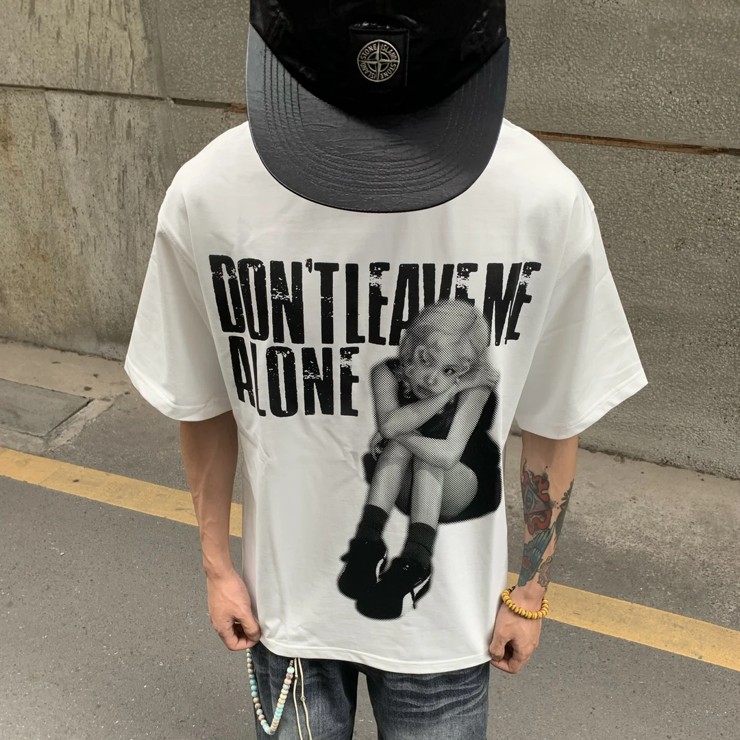 短袖男女国潮美式人像数码直喷印花T恤纯棉潮牌复古oversize上衣