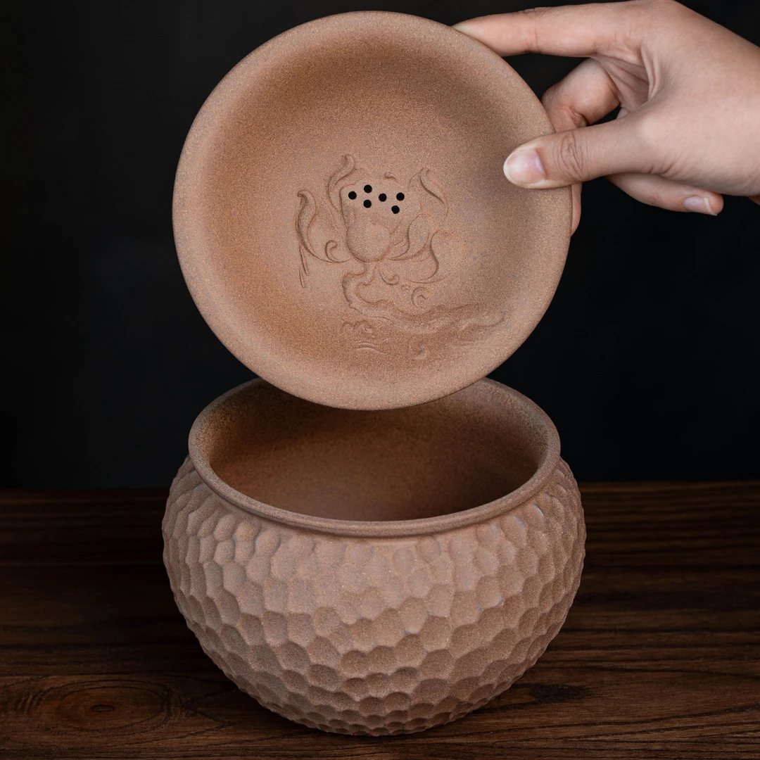 陶瓷粗陶带盖茶渣缸家用桌面功夫茶具茶道配件茶洗废茶水桶水盂缸
