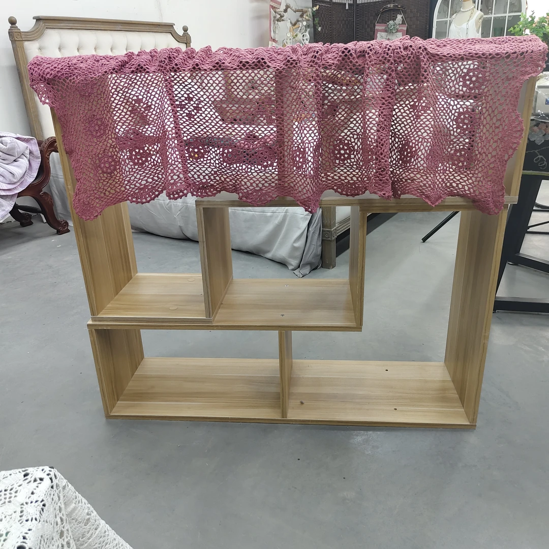 D212手工钩针粉色柜门帘窗帘35*150cm