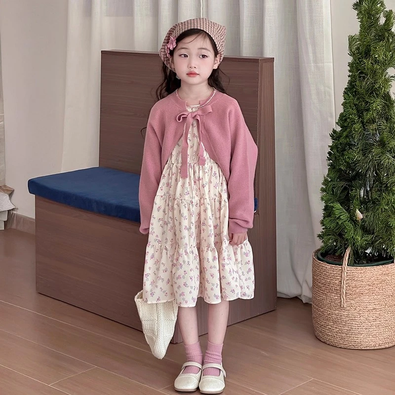女童秋装裙子套装2025新款女孩早秋穿搭儿童秋季碎花连衣裙-美玲