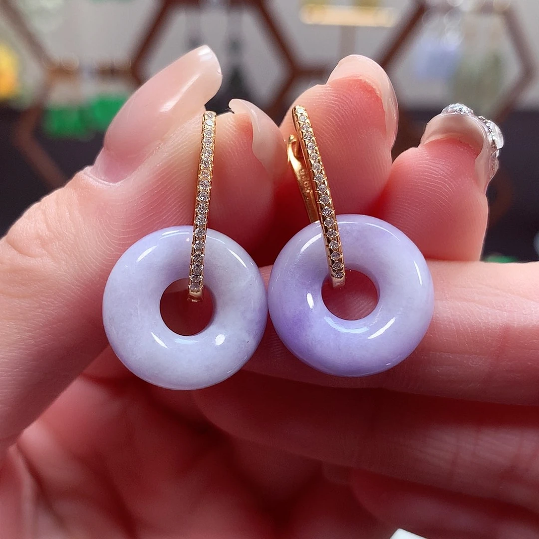 翡翠耳饰银S925镶嵌天然翡翠