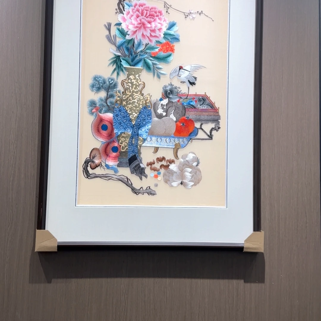 爱***～刺绣聚瑞图绣片50*100成品