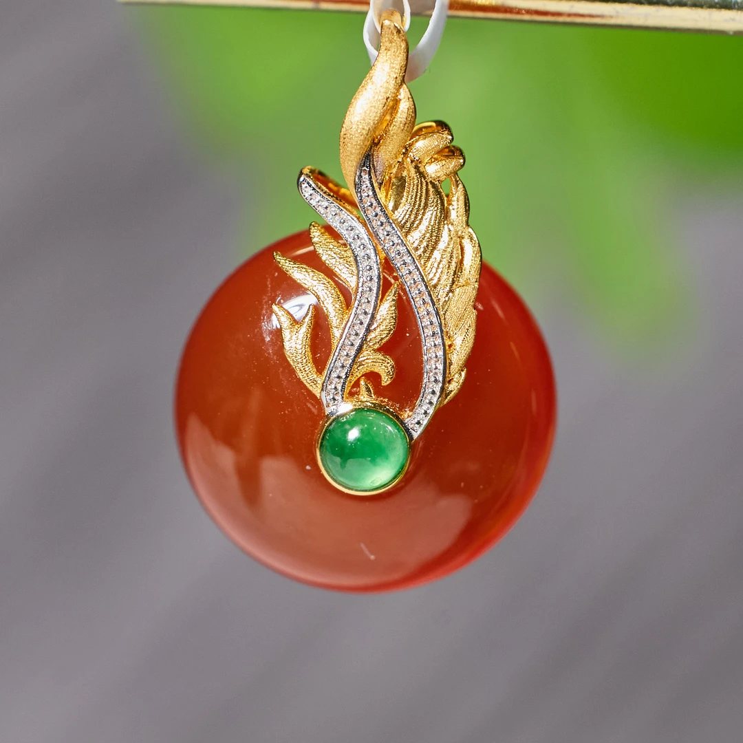 【歪歪】平安扣*南红吊坠*18K金镶嵌W2730