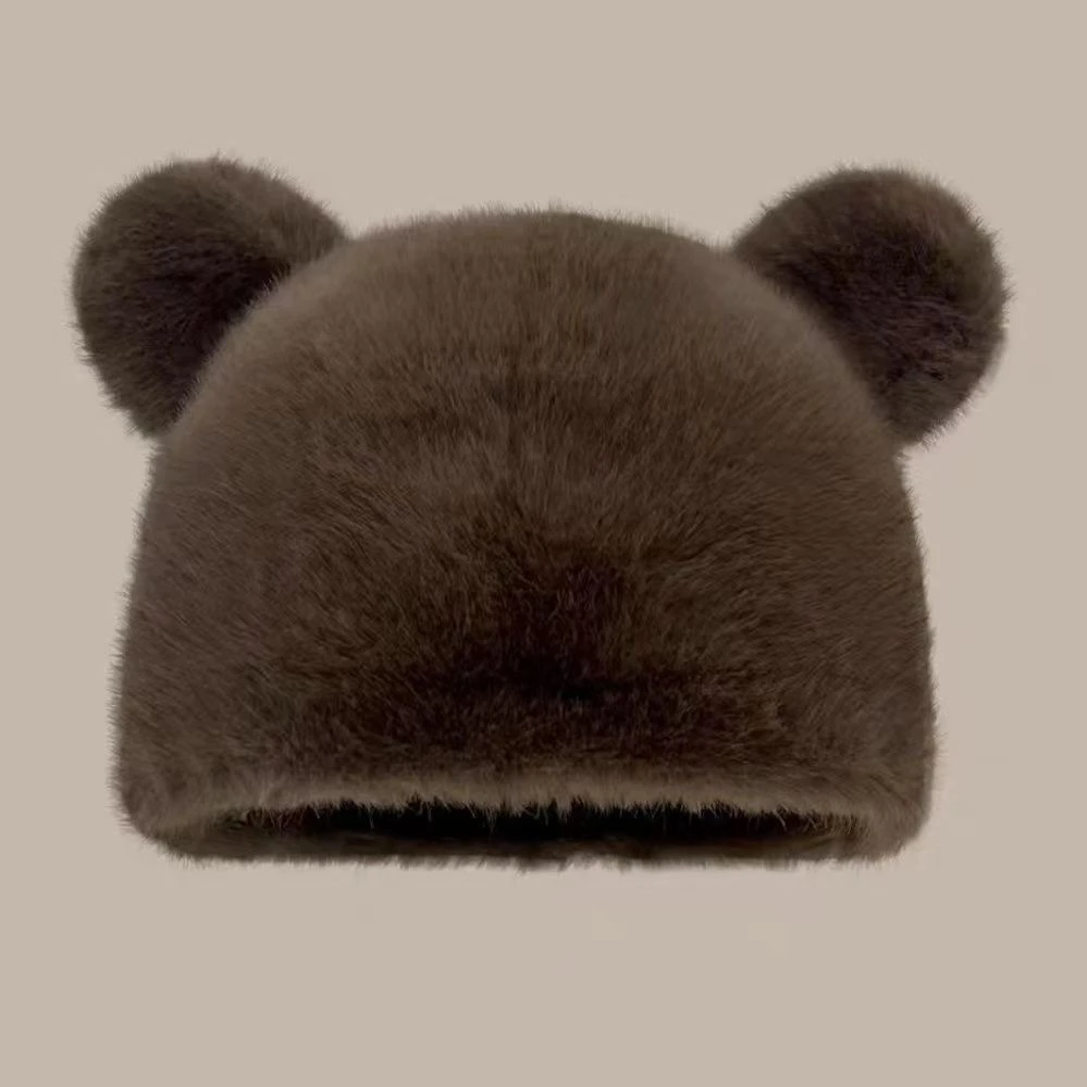 2024新款儿童男女成人款可爱小熊时尚冬季毛绒耳朵时髦洋气帽子