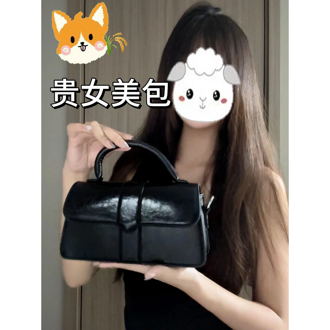 高级感油蜡皮小方包包女2025新款多隔层单肩斜挎包通勤复古手提包